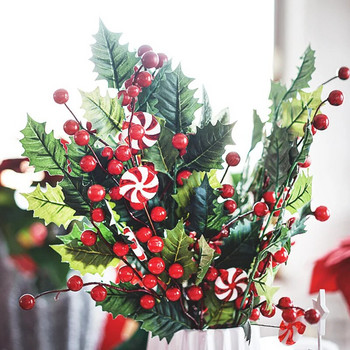 10 τμχ Κόκκινα χριστουγεννιάτικα μούρα τεχνητά λουλούδια Stamen Holly Berry Χριστουγεννιάτικο στεφάνι διακόσμηση για το σπίτι Χριστουγεννιάτικα δώρα Πρωτοχρονιάς Διακόσμηση