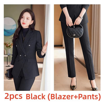 Divatos női formális 2 részes szettek 2023 őszi, kék, szürke, fekete blézer és nadrágkosztüm irodai női munkaruhák