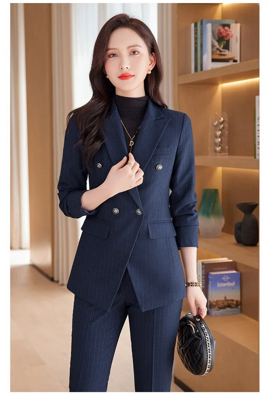 Divatos női formális 2 részes szettek 2023 őszi, kék, szürke, fekete blézer és nadrágkosztüm irodai női munkaruhák