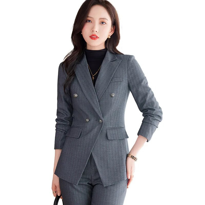 Divatos női formális 2 részes szettek 2023 őszi, kék, szürke, fekete blézer és nadrágkosztüm irodai női munkaruhák