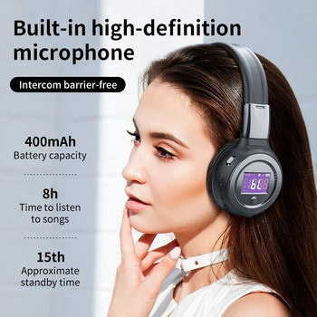 Безжични слушалки FM радио през ухото Bluetooth стерео слушалки Слушалки Слушалки за компютър Поддръжка на телефон TF карта AUX Спортни слушалки