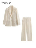 Traf 2023 Sieviešu elegants bikškostīms smilškrāsas vienkrāsains žakete uzvalka jaka ikdienas sieviešu žakete Ruched bikškostīms ar augstu vidukli Biroja sieviešu komplekti