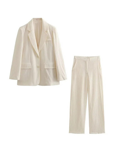 Traf 2023 Sieviešu elegants bikškostīms smilškrāsas vienkrāsains žakete uzvalka jaka ikdienas sieviešu žakete Ruched bikškostīms ar augstu vidukli Biroja sieviešu komplekti