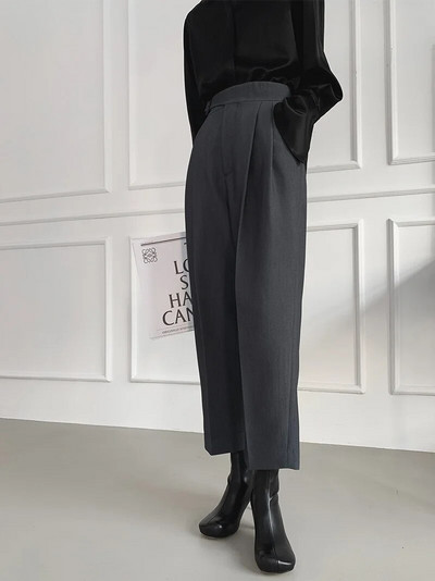 Rudens ir žiemos moteriški kelnių kostiumai Madingi Paprasti komunaliniai V formos iškirptė, vienaeilis laisvas švarkas Harlan kelnių rinkinys