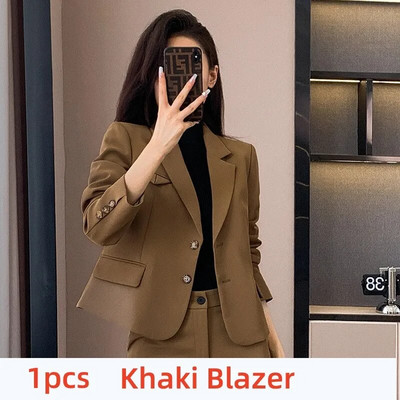 2023 Vintage Ženski sako Kompleti hlača Bijela crna kaki jakna + odijela s hlačama Formalni 2-dijelni setovi Uredska dama Poslovna radna odjeća