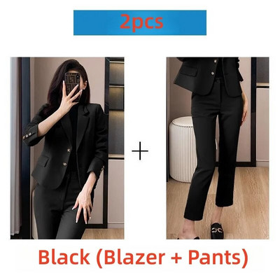2023 Vintage Ženski sako Kompleti hlača Bijela crna kaki jakna + odijela s hlačama Formalni 2-dijelni setovi Uredska dama Poslovna radna odjeća