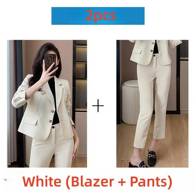 2023 Vintage Ženski sako Kompleti hlača Bijela crna kaki jakna + odijela s hlačama Formalni 2-dijelni setovi Uredska dama Poslovna radna odjeća