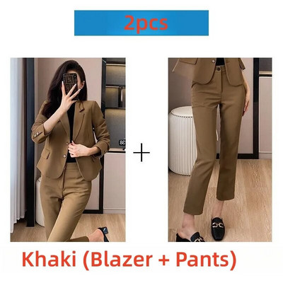 2023 Vintage Ženski sako Kompleti hlača Bijela crna kaki jakna + odijela s hlačama Formalni 2-dijelni setovi Uredska dama Poslovna radna odjeća