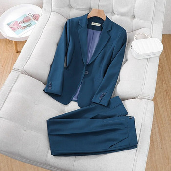 Κομψό γυναικείο μαύρο χακί μπλε σακάκι και παντελόνι σετ 2 τεμαχίων 2023 Νέο φθινόπωρο χειμερινό γραφείο Lady Work Επίσημο κοστούμι παντελόνι
