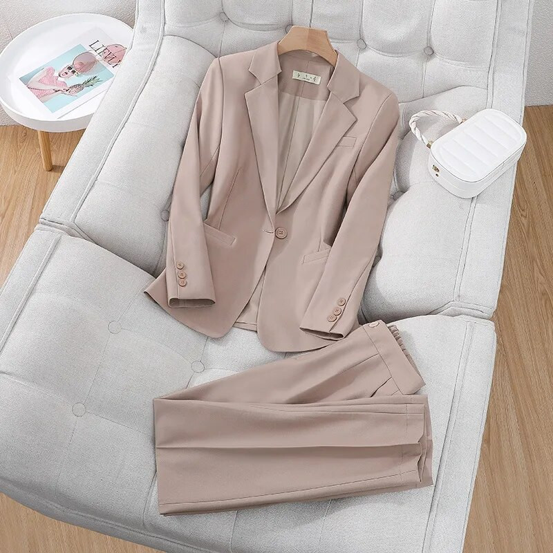 Elegantni ženski crni kaki plavi sako i hlače 2-dijelni komplet 2023, novo uredsko poslovno odijelo za svečane hlače 2023.