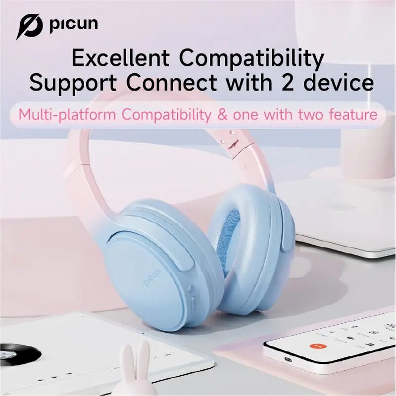 Picun Queen Headset V5.3 Slušalice 40h Dug vijek trajanja baterije Niska latencija Smart Touch HD Calls Over-ear slušalice za računalo