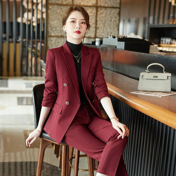 2023 Φθινόπωρο, Χειμερινό Πολυτελές γυναικείο κοστούμι Μαύρο Κόκκινο καφέ Πράσινο επίσημο σακάκι Παντελόνι Γραφείο Lady Work Business Σετ 2 τεμαχίων