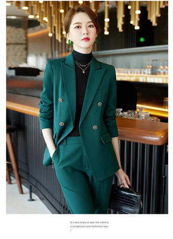 2023 Φθινόπωρο, Χειμερινό Πολυτελές γυναικείο κοστούμι Μαύρο Κόκκινο καφέ Πράσινο επίσημο σακάκι Παντελόνι Γραφείο Lady Work Business Σετ 2 τεμαχίων