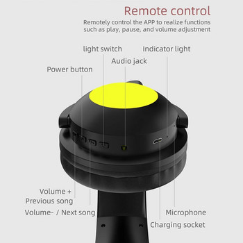 Безжични слушалки за котешки уши, шумопотискащи, по-дълго време за възпроизвеждане, осветление, слушалки над ухото, сгъваеми слушалки за телефон, компютър