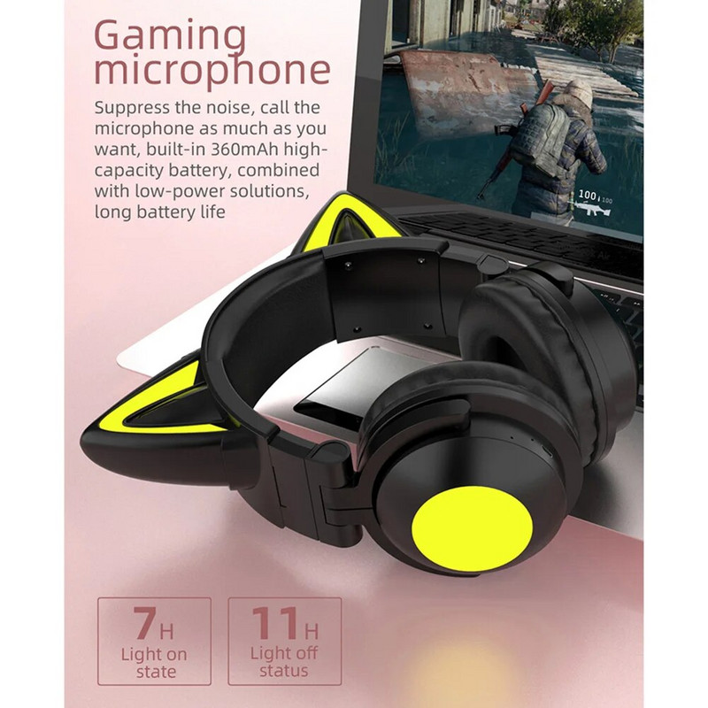 Juhtmevaba kassi kõrva-peakomplekt mürasummutab pikemat mänguaega valgustus kõrvaklapid kõrva kohal kokkuklapitavad kõrvaklapid telefoni arvuti jaoks