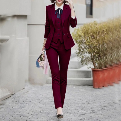 Serge Ženski komplet odjeće za putovanje na posao Ženski trodijelni ležerni, elegantni ženski trodijelni odijelo, uski sakoi s jednim kopčanjem