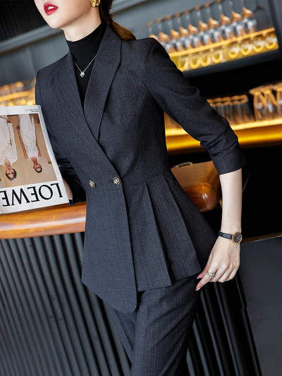 Yitimuceng asimetrična odijela za žene 2023. Nova modna uredska odijela za dame s dva gumba i ovratnikom na spušteni ovratnik Sako s hlačama visokog struka