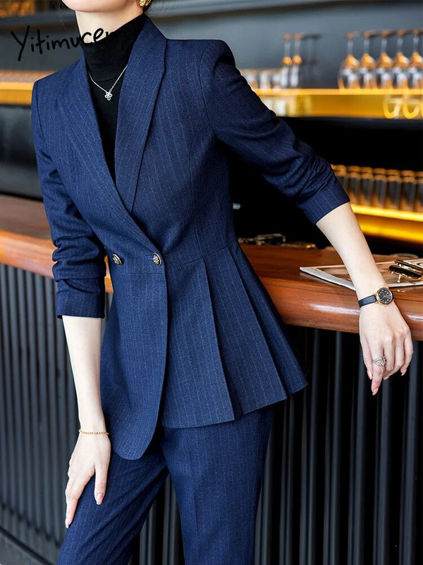 Yitimuceng asimetrična odijela za žene 2023. Nova modna uredska odijela za dame s dva gumba i ovratnikom na spušteni ovratnik Sako s hlačama visokog struka