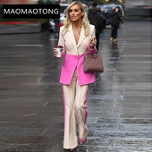 Bleizera bikšu uzvalks Divdaļīgs Biroja sieviešu sieviešu uzvalks Krāsu atbilstība Biznesa vienai pogai Paplašinātas bikses Blazerbikses Svinīgs uzvalks