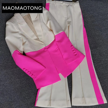 Μπλέιζερ κοστούμι παντελόνι δύο τεμαχίων σετ γραφείο Γυναικείο γυναικείο χρωματικό ταίριασμα Επαγγελματικό κοστούμι με φουσκωτό παντελόνι Blazer παντελόνι επίσημο κοστούμι