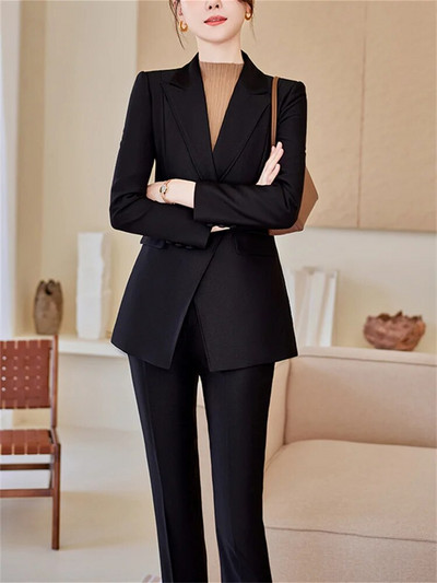 Fotvotee Crveno ljubičasta crna odijela s hlačama Ženska jesen zima 2023. Nova uredska ženska svečana jakna i komplet hlača od 2 komada