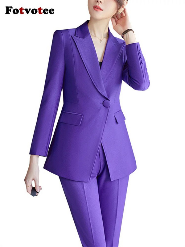 Fotvotee Crveno ljubičasta crna odijela s hlačama Ženska jesen zima 2023. Nova uredska ženska svečana jakna i komplet hlača od 2 komada