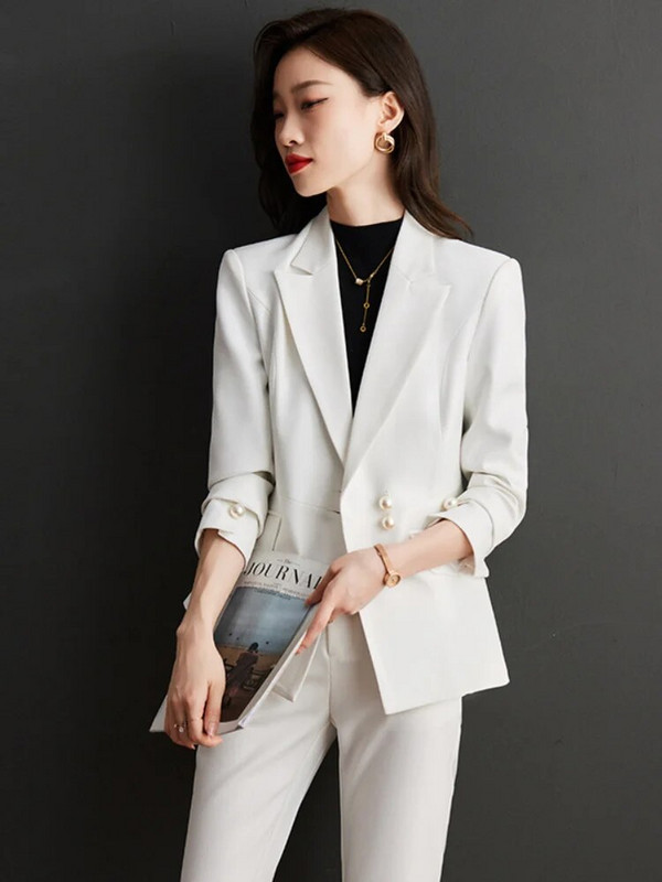 Korejska verzija casual Career uredskog odijela Žensko jesensko modno odijelo s dvostrukim kopčanjem dugih rukava + hlače širokih nogavica