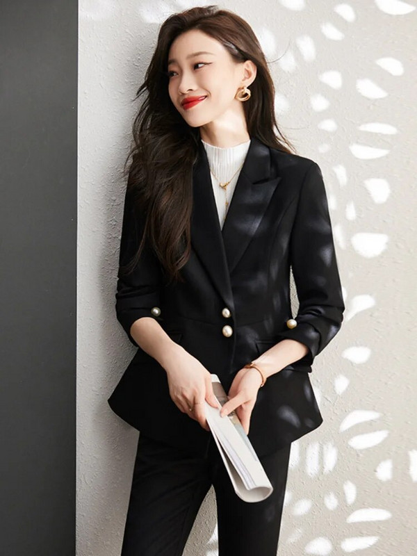 Korejska verzija casual Career uredskog odijela Žensko jesensko modno odijelo s dvostrukim kopčanjem dugih rukava + hlače širokih nogavica