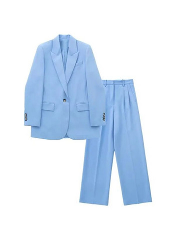 Γυναικείο παντελόνι Μπλε κοστούμια παντελόνι Ανοιξιάτικα Γυναικεία επίσημα ρούχα Γυναικεία Σετ Παντελόνια Γυναικεία Σετ με ένα κουμπί Ανοιξιάτικο μπλέιζερ