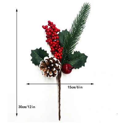 1 kom Umjetna božićna grana crvenih bobica Snježna pahuljica Borove iglice Grane češera za Božić Nabavka DIY vijenca Noel Decoratons