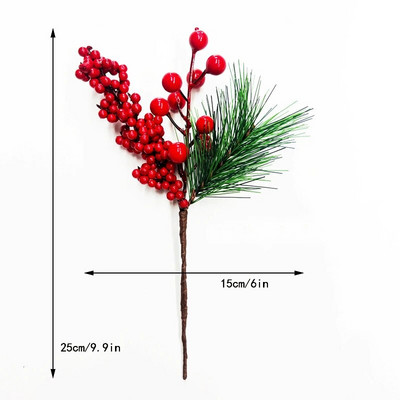 1 kom Umjetna božićna grana crvenih bobica Snježna pahuljica Borove iglice Grane češera za Božić Nabavka DIY vijenca Noel Decoratons