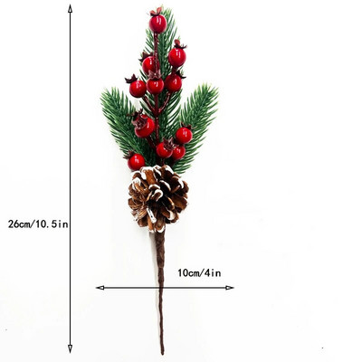 1 kom Umjetna božićna grana crvenih bobica Snježna pahuljica Borove iglice Grane češera za Božić Nabavka DIY vijenca Noel Decoratons