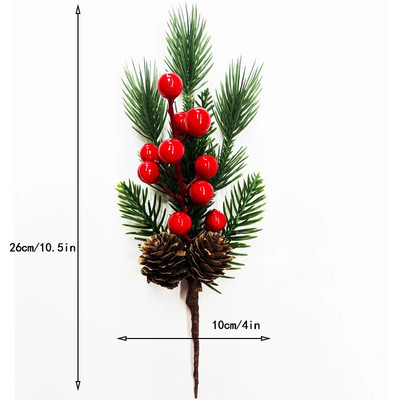 1 kom Umjetna božićna grana crvenih bobica Snježna pahuljica Borove iglice Grane češera za Božić Nabavka DIY vijenca Noel Decoratons