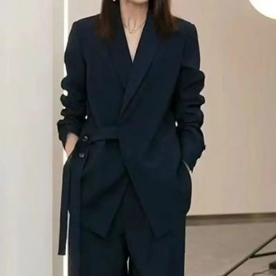 Sieviešu pavasara rudens jauns ikdienas uzvalks jaka atbilstošs komplekts korejiešu elegants brīvs bleizeri platas bikses divdaļīgs sieviešu apģērbs