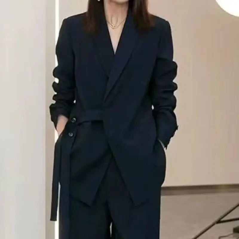 Sieviešu pavasara rudens jauns ikdienas uzvalks jaka atbilstošs komplekts korejiešu elegants brīvs bleizeri platas bikses divdaļīgs sieviešu apģērbs