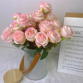 Umjetno cvijeće Svilene ruže Visokokvalitetni bijeli buket ružičastog cvijeća za festival vjenčanja DIY Poklon 6 velikih glava Uređenje doma