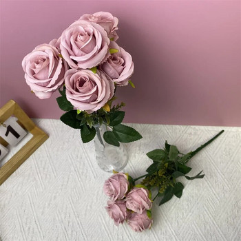 Изкуствени цветя Копринени рози Висококачествен бял букет Розови цветя за сватбено тържество Фестивал Направи си сам подарък 6 големи глави Домашен декор