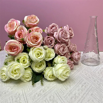 Изкуствени цветя Копринени рози Висококачествен бял букет Розови цветя за сватбено тържество Фестивал Направи си сам подарък 6 големи глави Домашен декор