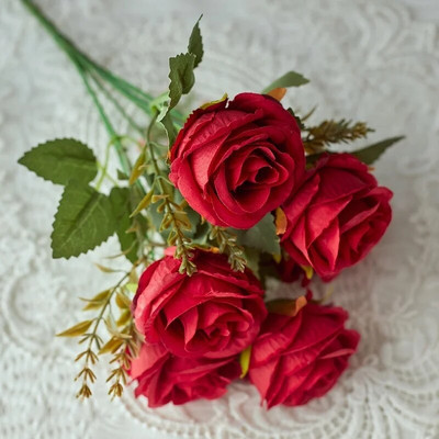 Umjetno cvijeće Svilene ruže Visokokvalitetni bijeli buket ružičastog cvijeća za festival vjenčanja DIY Poklon 6 velikih glava Uređenje doma