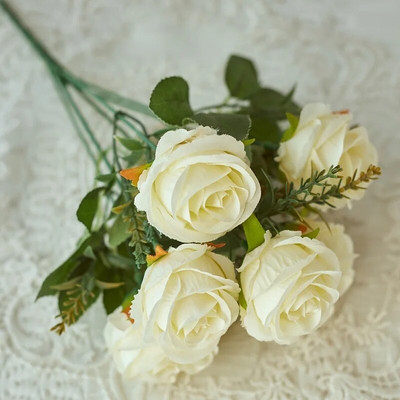 Umjetno cvijeće Svilene ruže Visokokvalitetni bijeli buket ružičastog cvijeća za festival vjenčanja DIY Poklon 6 velikih glava Uređenje doma