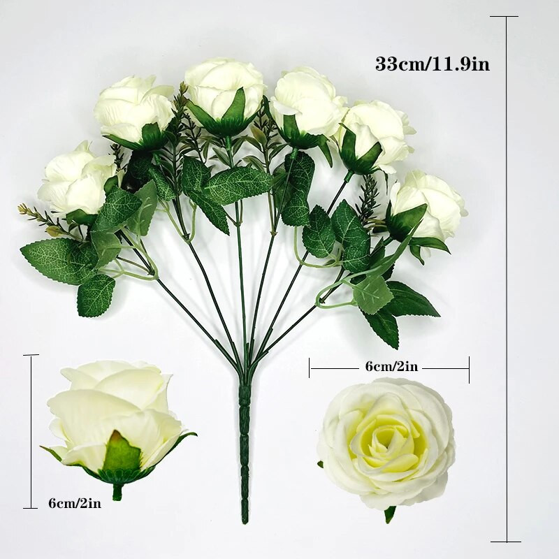 Umjetno cvijeće Svilene ruže Visokokvalitetni bijeli buket ružičastog cvijeća za festival vjenčanja DIY Poklon 6 velikih glava Uređenje doma