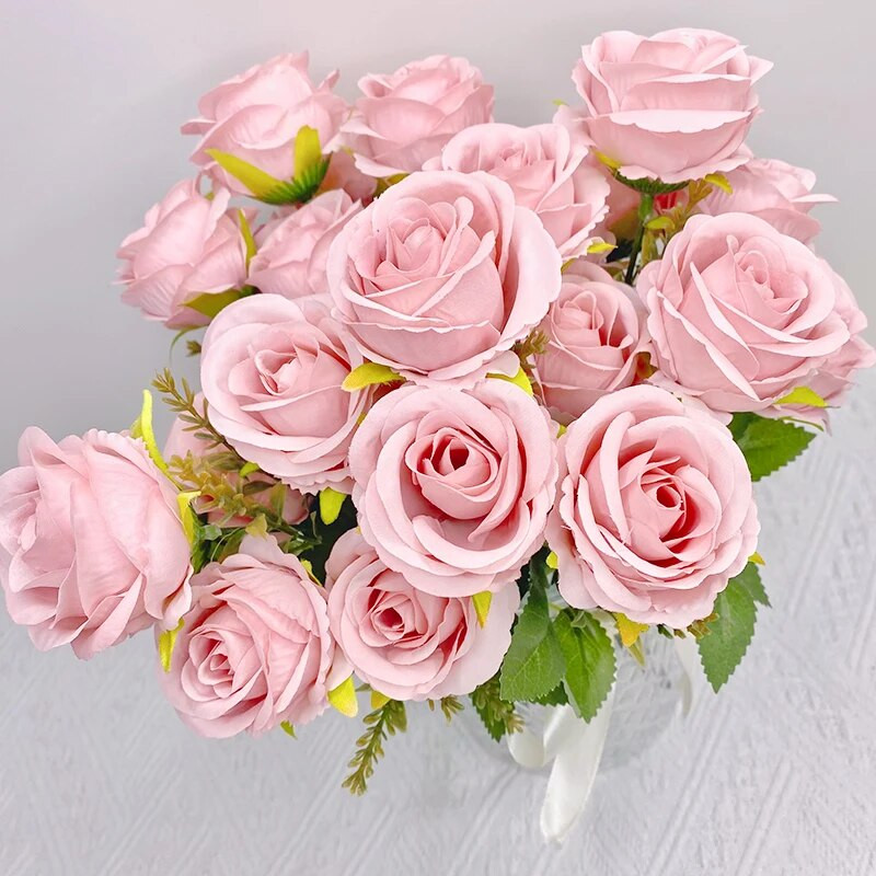 Umjetno cvijeće Svilene ruže Visokokvalitetni bijeli buket ružičastog cvijeća za festival vjenčanja DIY Poklon 6 velikih glava Uređenje doma