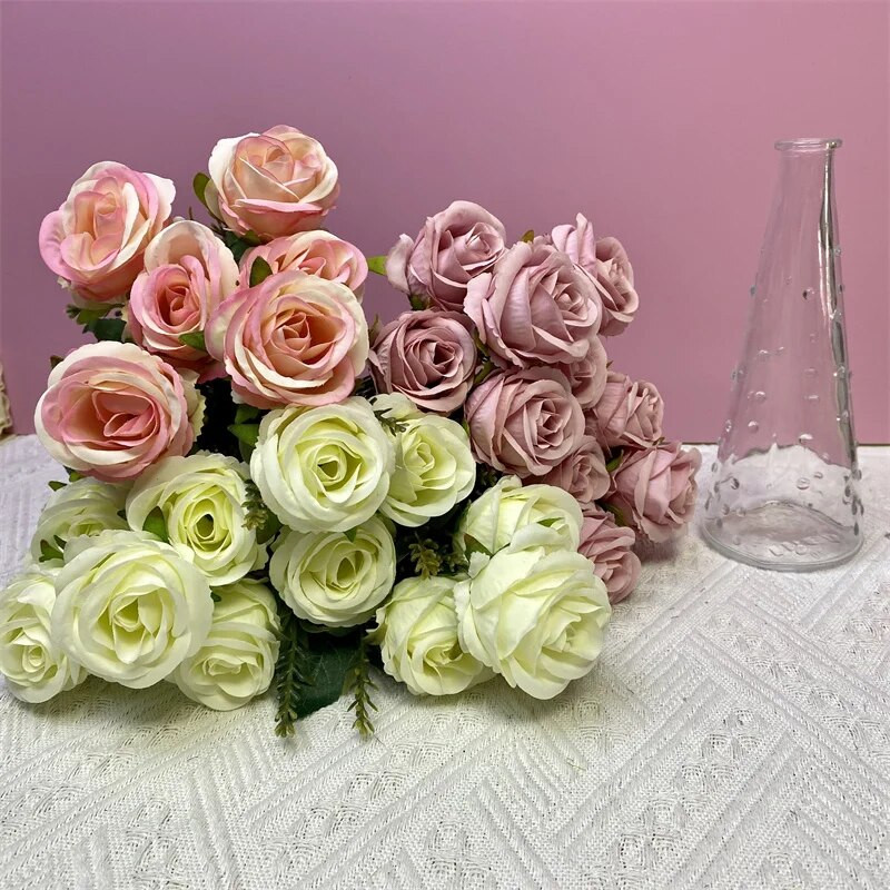 Umjetno cvijeće Svilene ruže Visokokvalitetni bijeli buket ružičastog cvijeća za festival vjenčanja DIY Poklon 6 velikih glava Uređenje doma