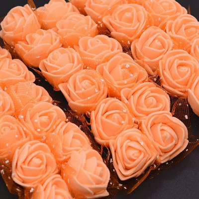 144gab 2cm Mini PE rozes galva mākslīgā zīda ziedi kāzu līgavas pušķu dekors DIY dzimšanas dienas dāvanu vainags putu viltus dzijas zieds