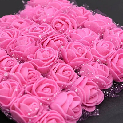 144gab 2cm Mini PE rozes galva mākslīgā zīda ziedi kāzu līgavas pušķu dekors DIY dzimšanas dienas dāvanu vainags putu viltus dzijas zieds