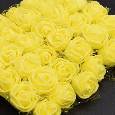 144gab 2cm Mini PE rozes galva mākslīgā zīda ziedi kāzu līgavas pušķu dekors DIY dzimšanas dienas dāvanu vainags putu viltus dzijas zieds