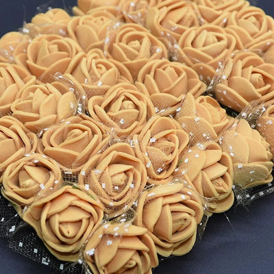 144gab 2cm Mini PE rozes galva mākslīgā zīda ziedi kāzu līgavas pušķu dekors DIY dzimšanas dienas dāvanu vainags putu viltus dzijas zieds