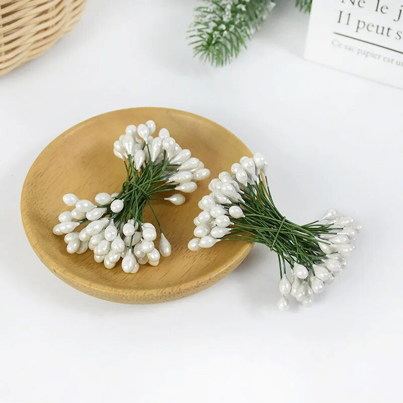 50db Mesterséges Bogyók Arany Ezüst Cseresznye Porzó Mini Hamis virágok Barkács koszorú Esküvői parti dekorációs kellékek