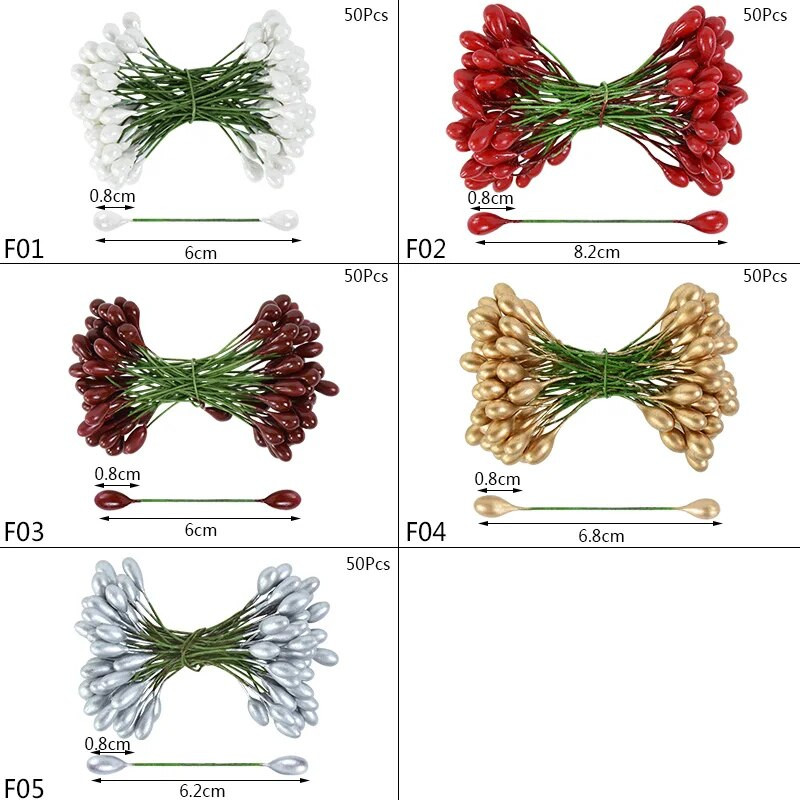50db Mesterséges Bogyók Arany Ezüst Cseresznye Porzó Mini Hamis virágok Barkács koszorú Esküvői parti dekorációs kellékek