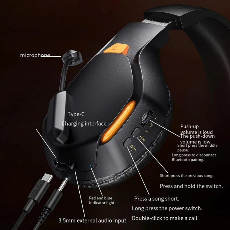 Jaunas bezvadu austiņas spēļu austiņu trokšņu slāpēšanai ilgāka atskaņošanas laika austiņas ar mikrofonu mobilā tālruņa datora klēpjdatoram